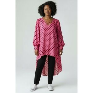 Funky Barbiecore Cato Polka Dot High Low Tunic,‎ 22/24W, Pink Black